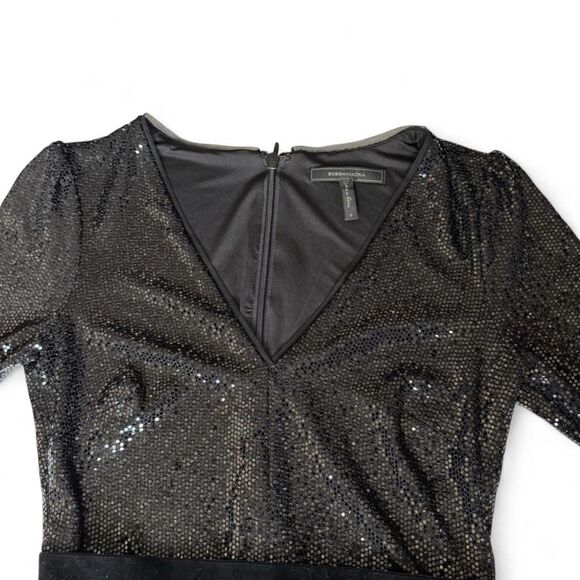 BCBG Maxazria Black Sequin and Feather Cocktail Dress Size S - Picture 5 of 10